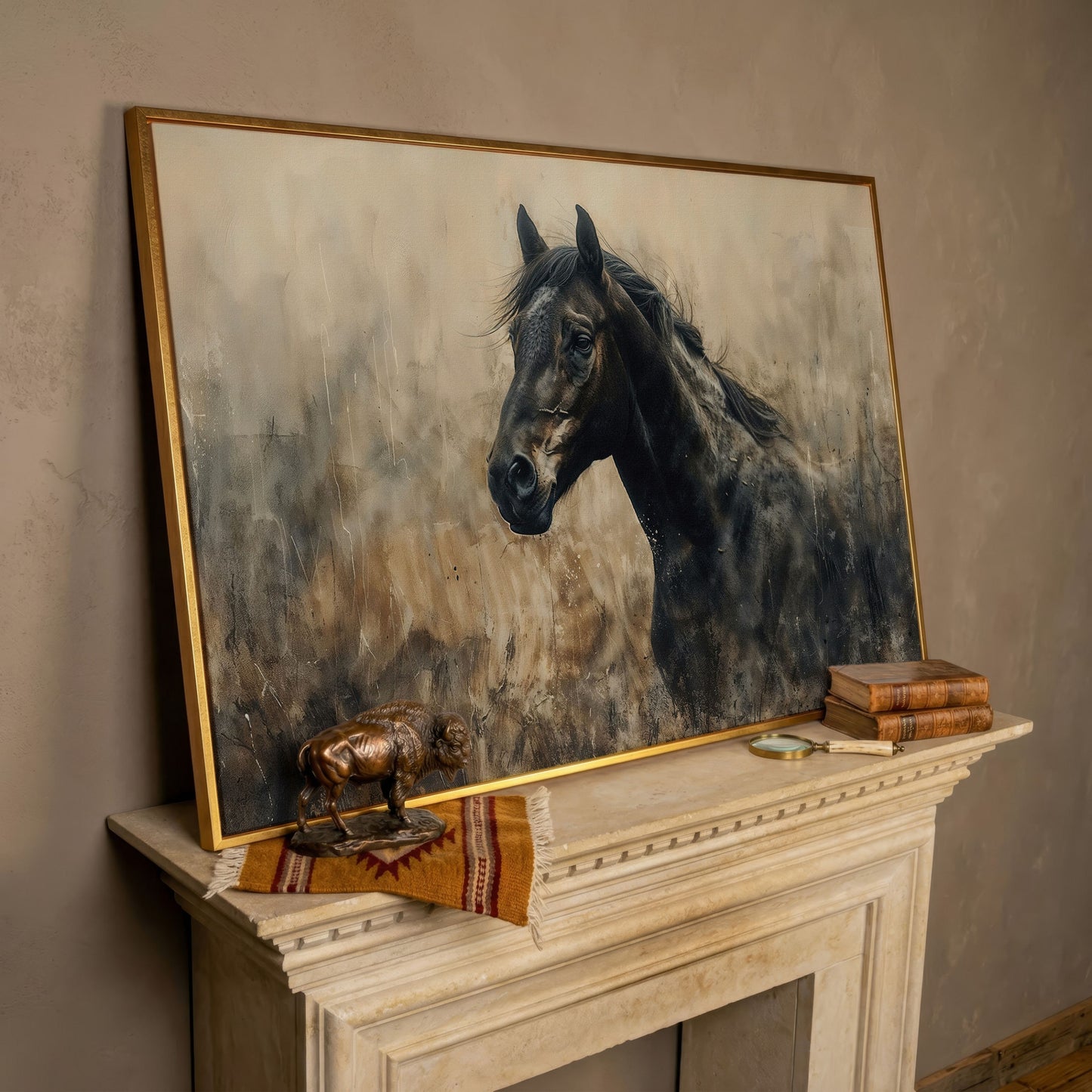 Wild Horse in Profile Canvas Art in rose gold floating frame