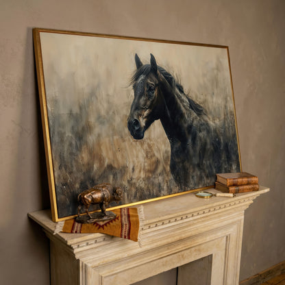 Wild Horse in Profile Canvas Art in rose gold floating frame