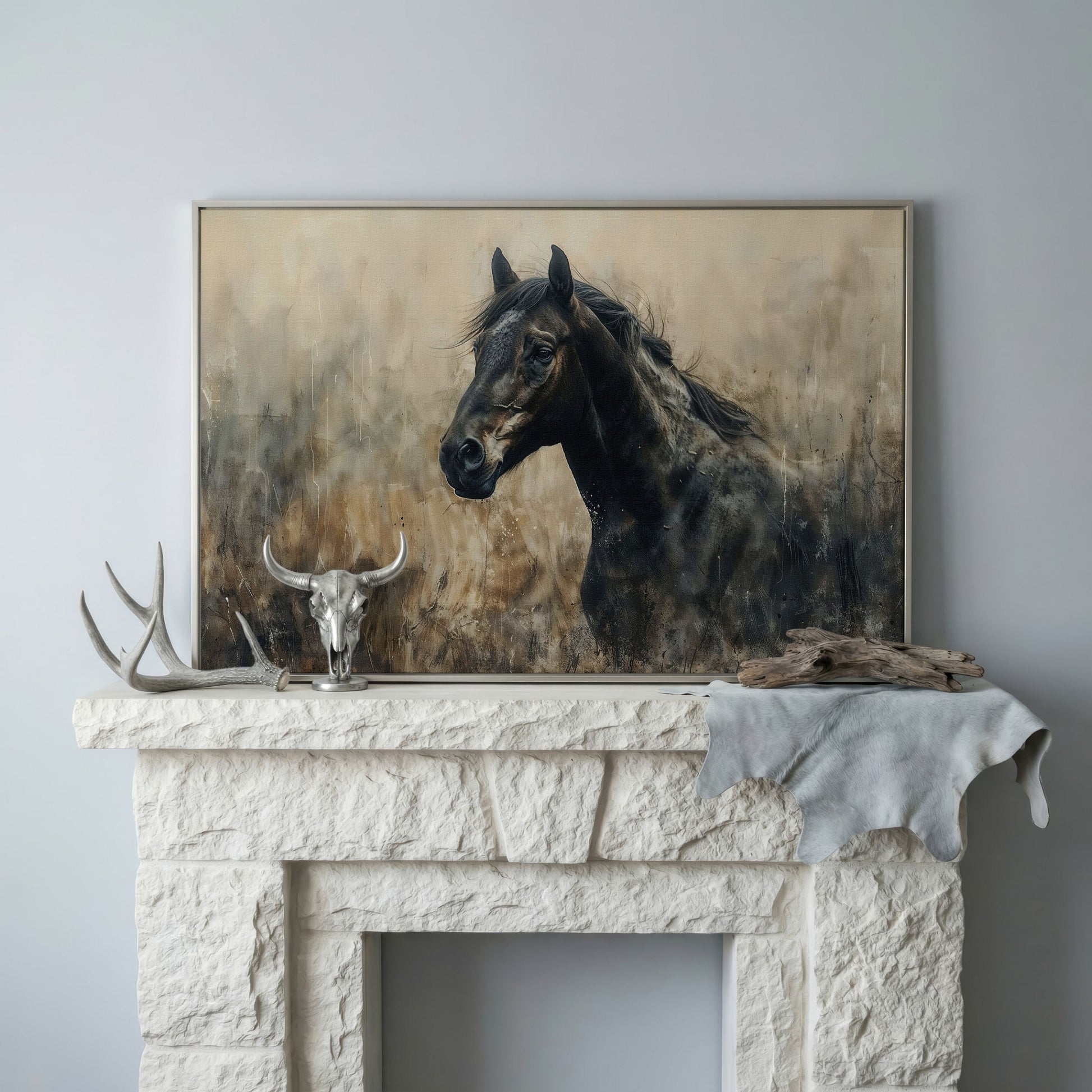 Wild Horse in Profile Canvas Art in silver floating frame