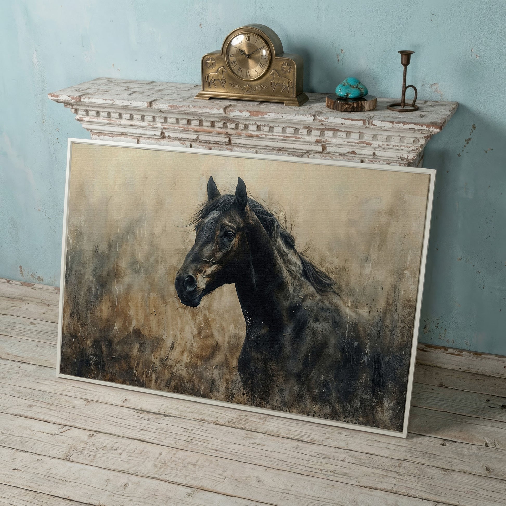 Wild Horse in Profile Canvas Art in white floating frame
