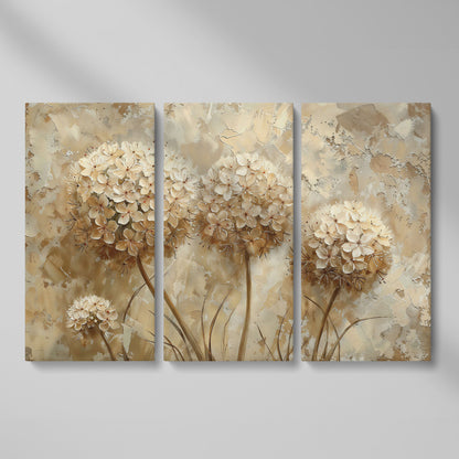 Hydrangea Arrangement Canvas Wall Art, Large Floral Painting as 3-panel split version