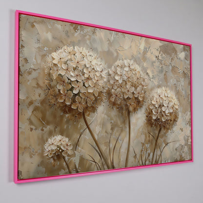 Hydrangea Arrangement Canvas Wall Art, Large Floral Painting in pink floating frame