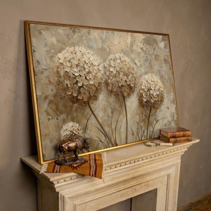 Hydrangea Arrangement Canvas Wall Art, Large Floral Painting in rose gold floating frame