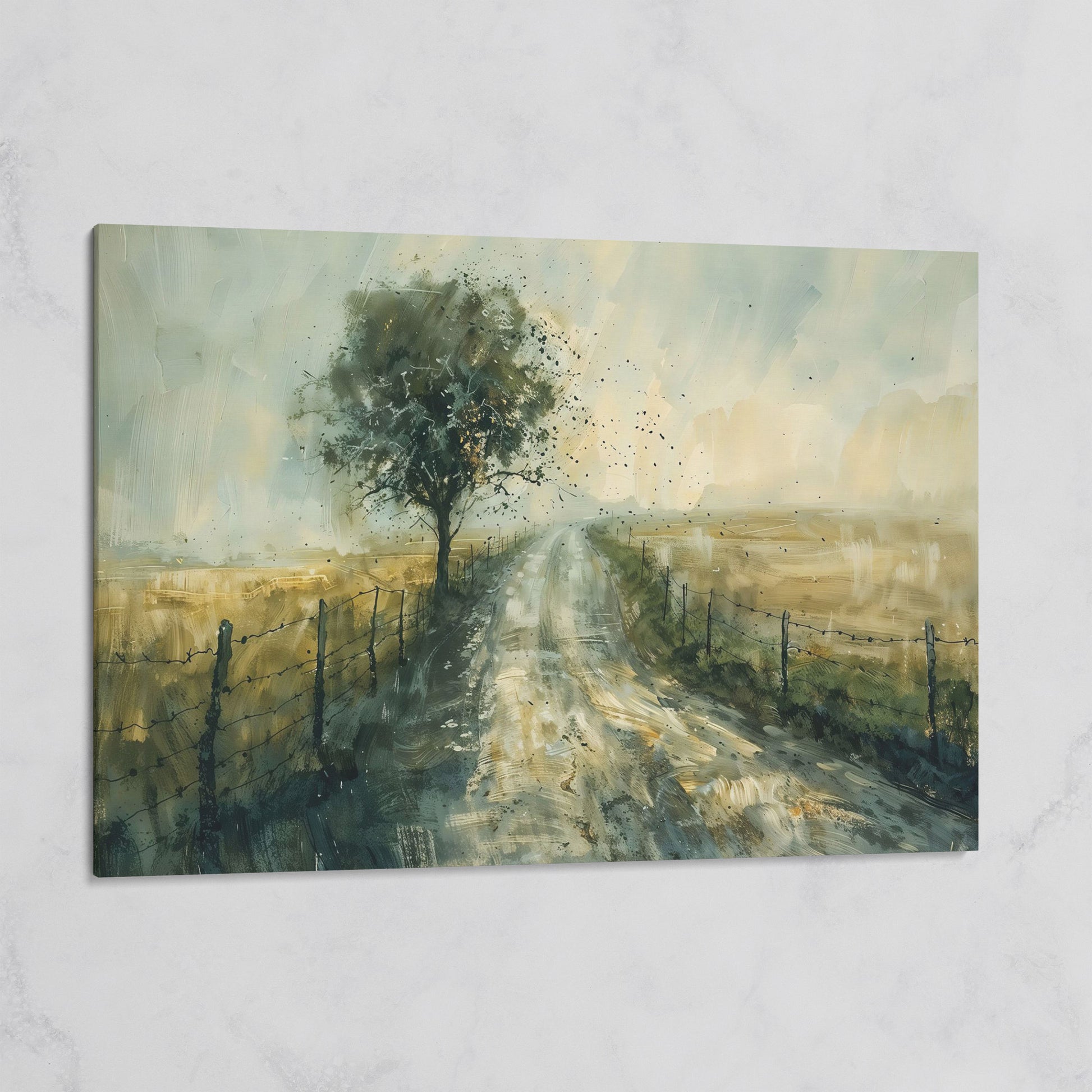 Countryside Road with Lone Tree Canvas Print on gallery wrap