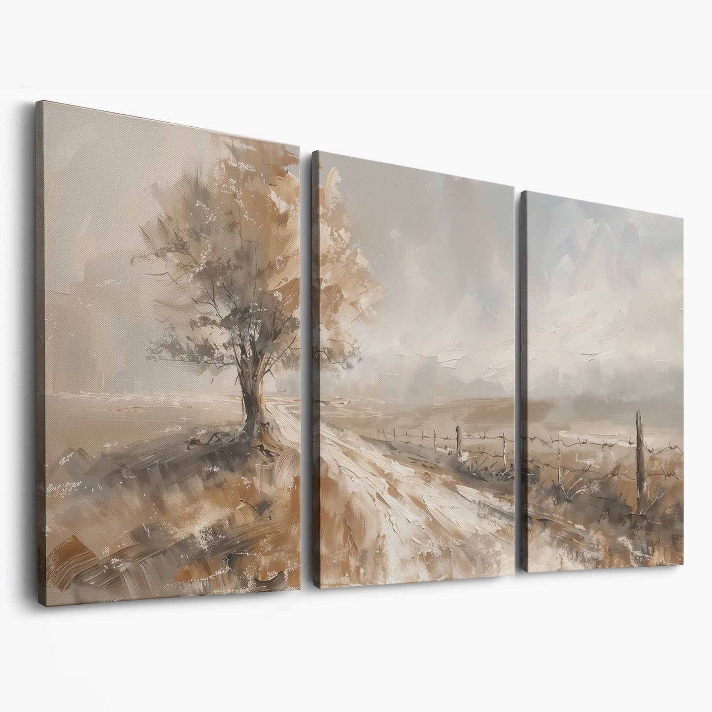 Tree of Life with Country Road Canvas as 3-panel split version