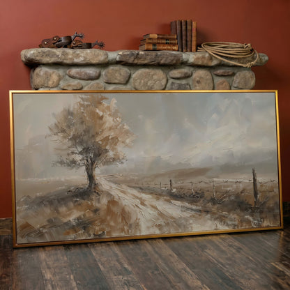Tree of Life with Country Road Canvas in antique gold floating frame