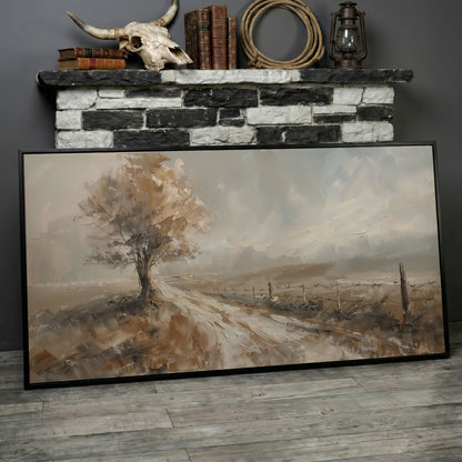 Tree of Life with Country Road Canvas in black floating frame