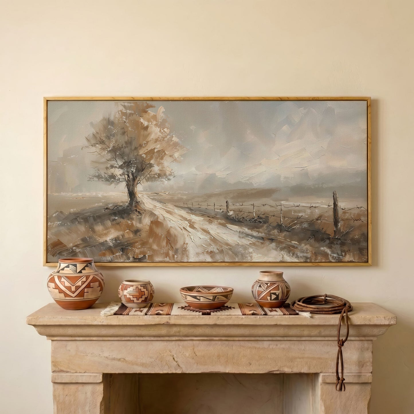Tree of Life with Country Road Canvas in white oak floating frame