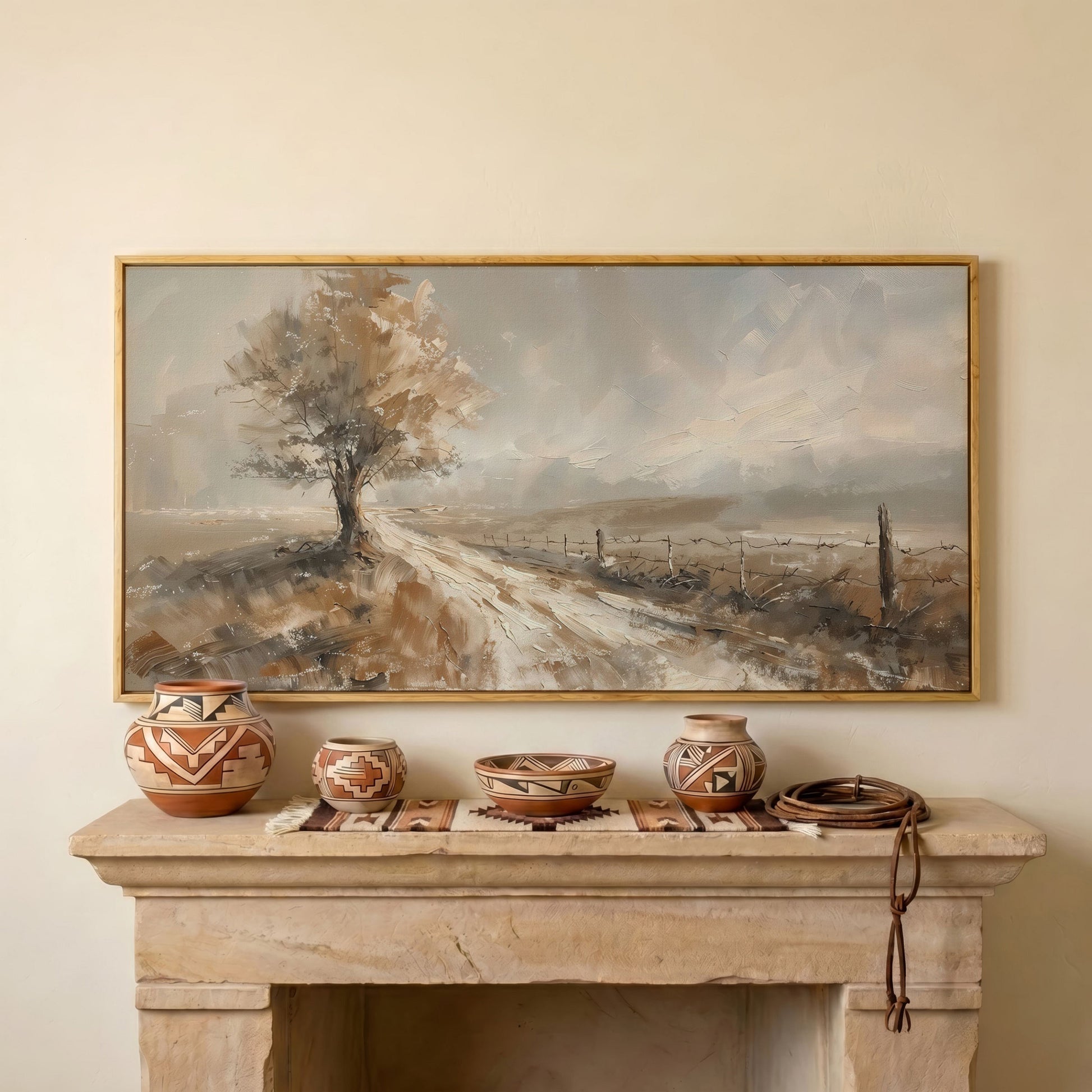 Tree of Life with Country Road Canvas in white oak floating frame