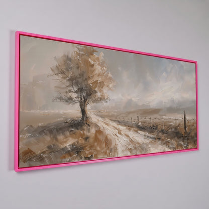Tree of Life with Country Road Canvas in pink floating frame