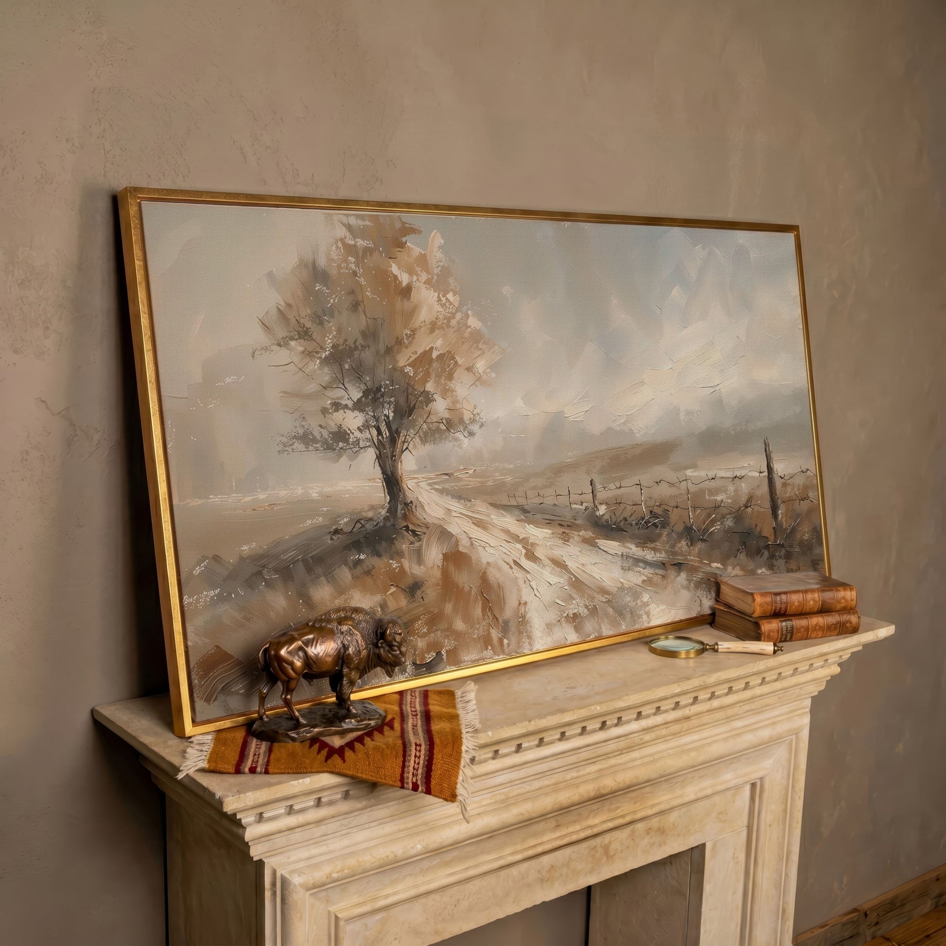 Tree of Life with Country Road Canvas in rose gold floating frame