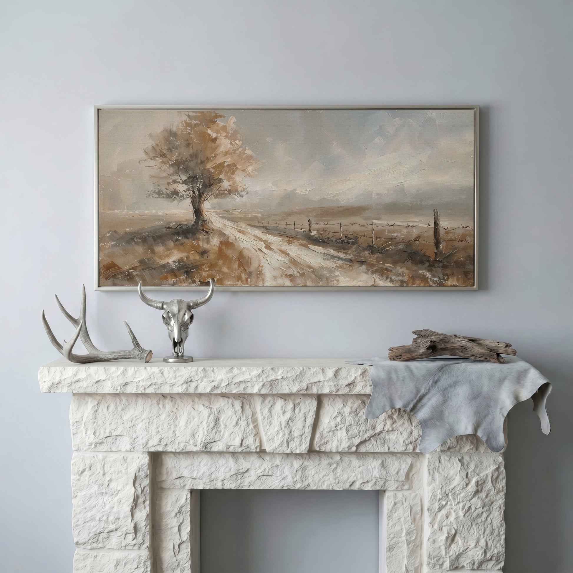 Tree of Life with Country Road Canvas in silver floating frame