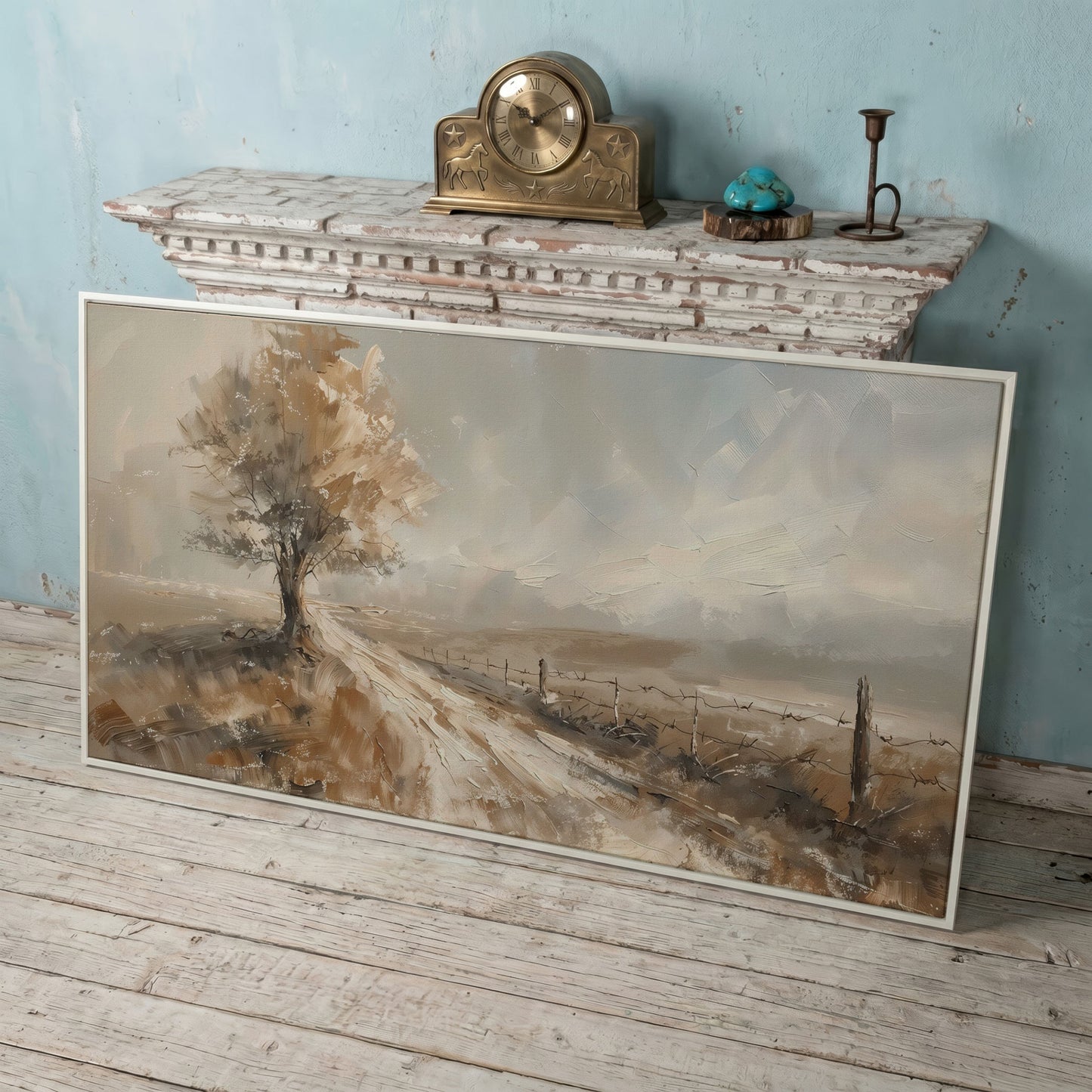 Tree of Life with Country Road Canvas in white floating frame