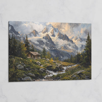 Mountain Snowy Peaks Canvas Print with Alpine Scenery on gallery wrap