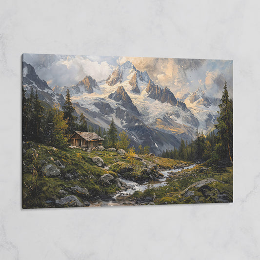 Mountain Snowy Peaks Canvas Print with Alpine Scenery on gallery wrap