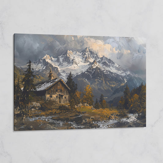 Cabin in the Woods Mountain Landscape Canvas on gallery wrap