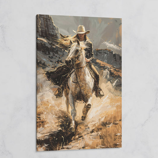 Galloping Cowgirl Canvas Print, Ochre Western Art on gallery wrap