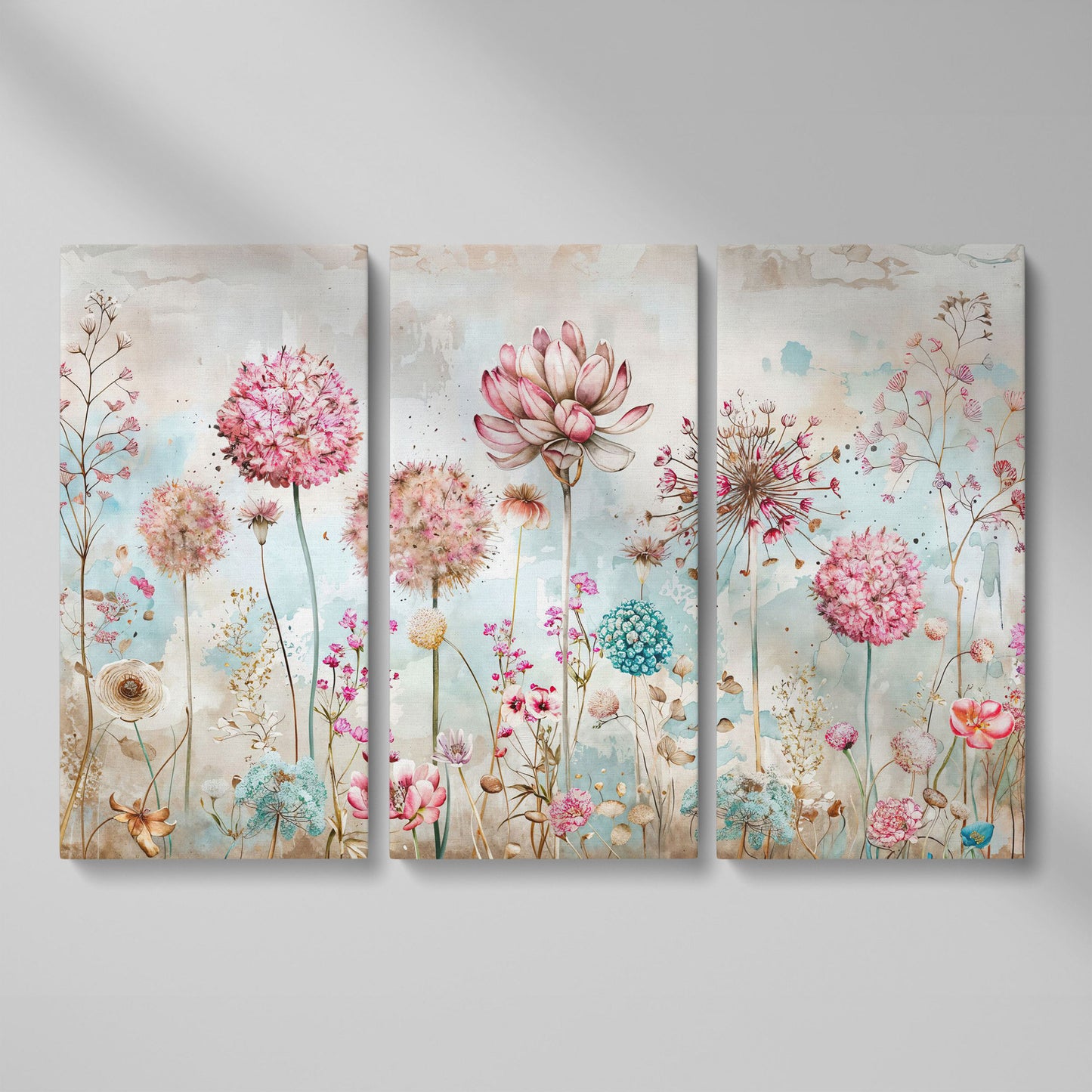 Elegant Floral Fantasy Garden Canvas Print as 3-panel split version