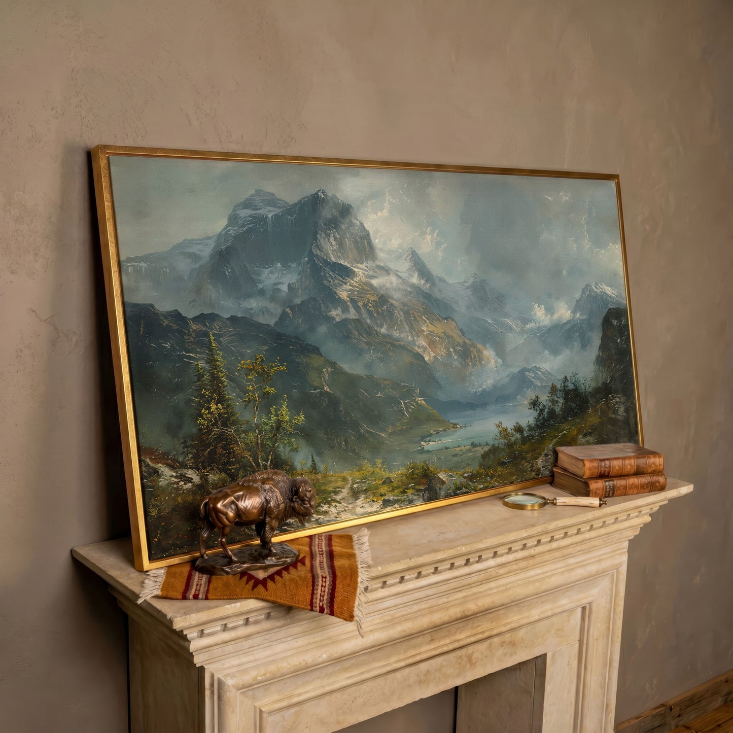 Panoramic Mountain Landscape Canvas in rose gold floating frame