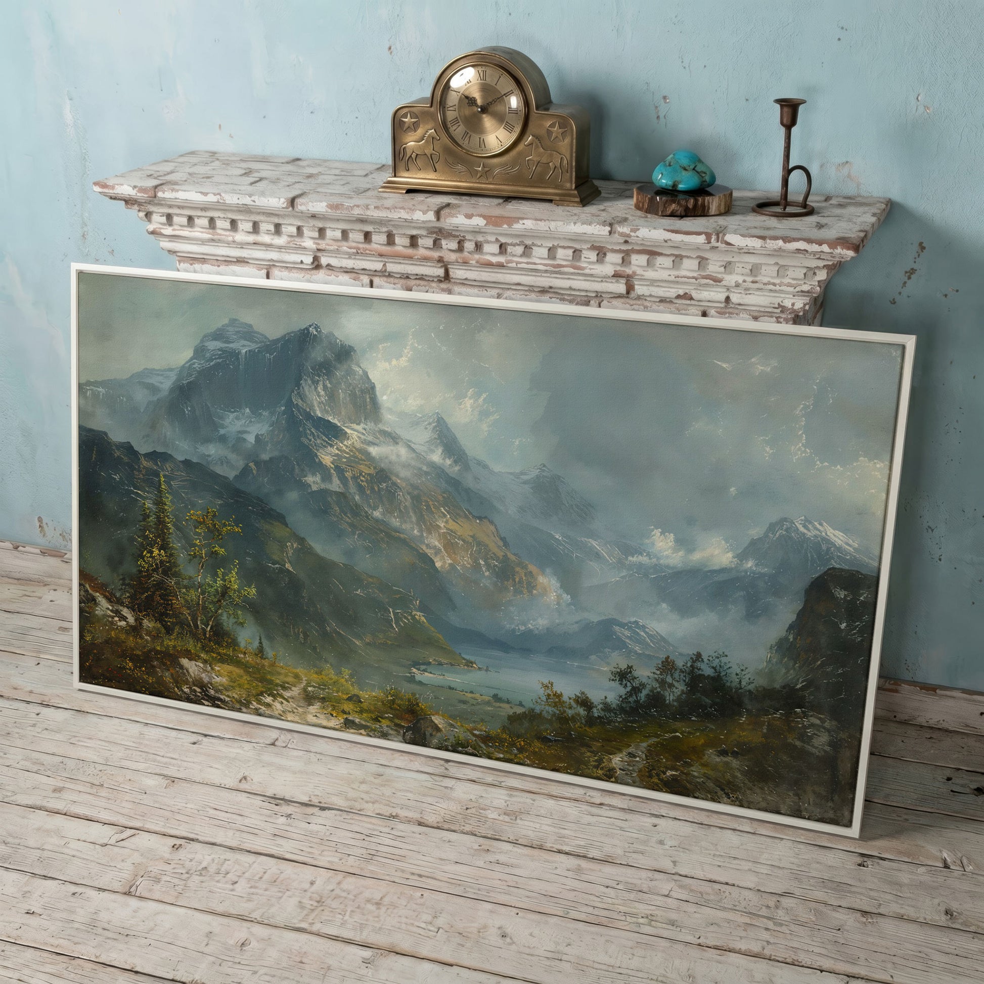 Panoramic Mountain Landscape Canvas in white floating frame