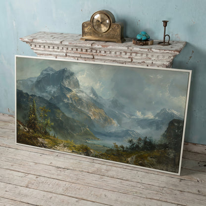 Panoramic Mountain Landscape Canvas in white floating frame