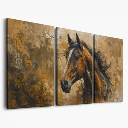 Abstract Horse Canvas Print, Expressive Equine Art as 3-panel split version