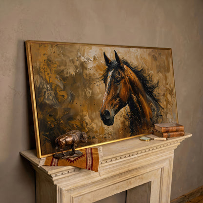 Abstract Horse Canvas Print, Expressive Equine Art in rose gold floating frame