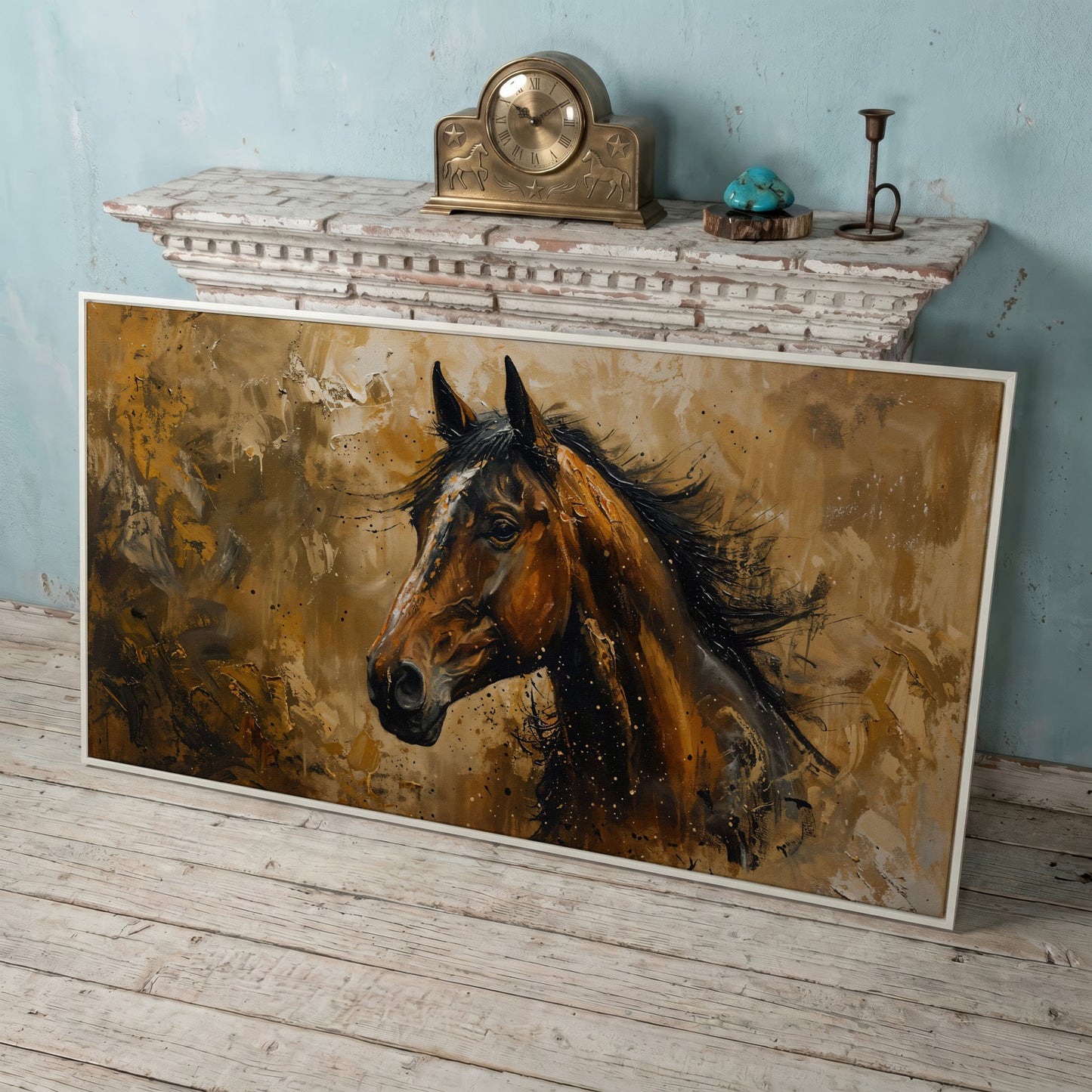 Abstract Horse Canvas Print, Expressive Equine Art in white floating frame