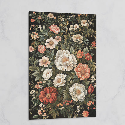 Dark Botanical Floral Canvas Print with Vintage Character on gallery wrap