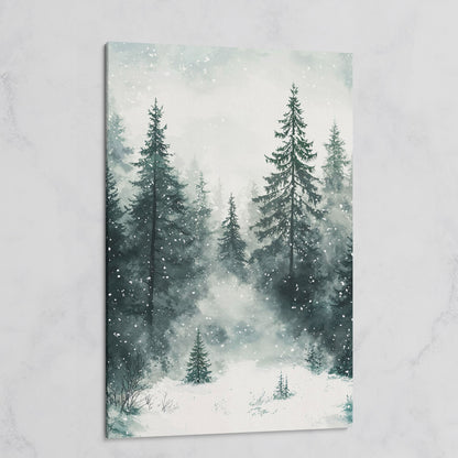 Winter Forest Canvas, Snowy Pine Landscape Portrait on gallery wrap