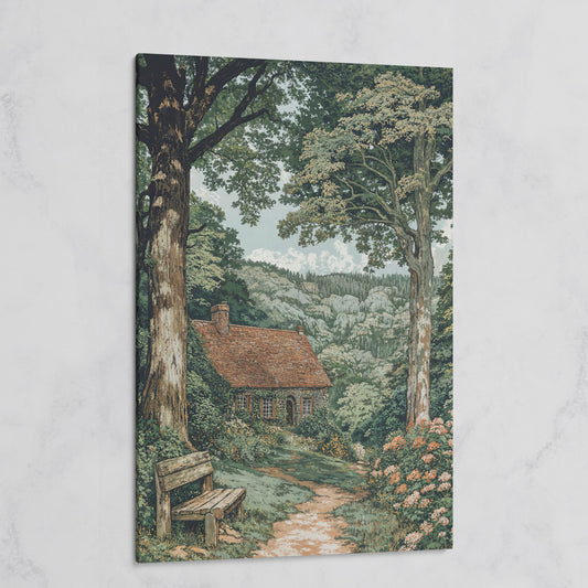 Tranquil Cottage in Countryside Canvas Print on gallery wrap
