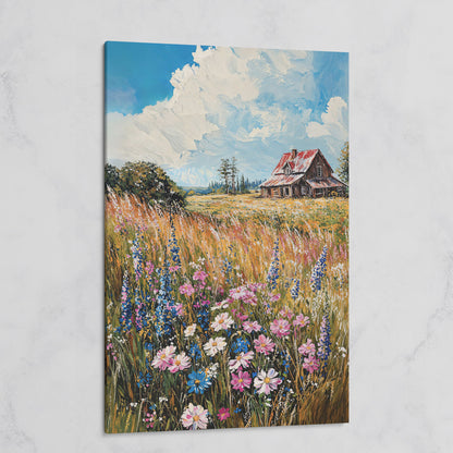 Country Landscape with Wildflowers Canvas Print on gallery wrap