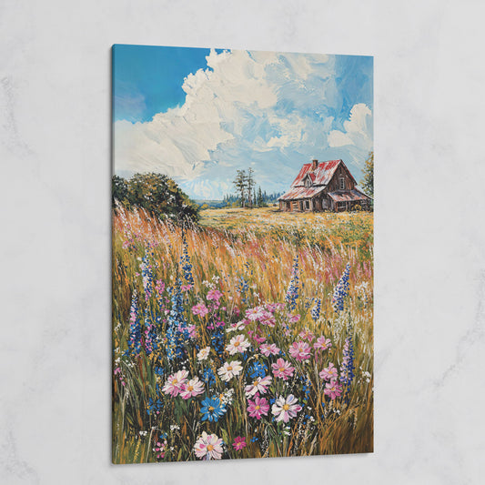 Country Landscape with Wildflowers Canvas Print on gallery wrap