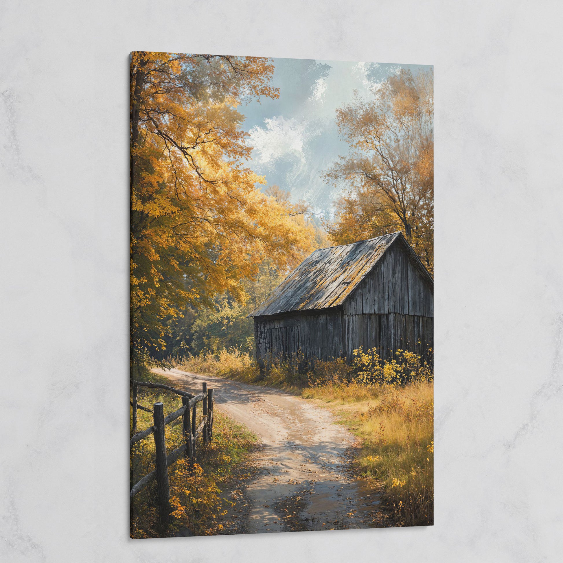 Old Barn in Autumn Countryside Canvas Wall Art on gallery wrap