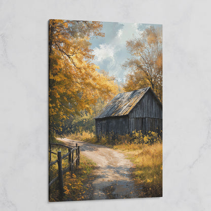 Old Barn in Autumn Countryside Canvas Wall Art on gallery wrap