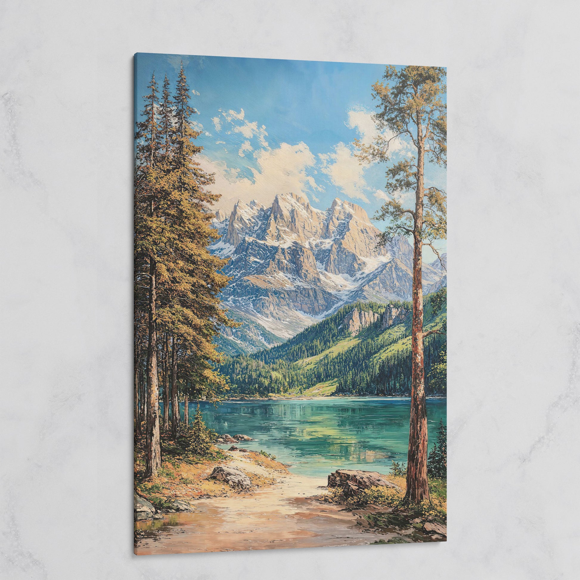 Mountain Lake in Summer: Portrait Canvas Print on gallery wrap