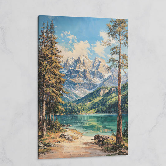 Mountain Lake in Summer: Portrait Canvas Print on gallery wrap