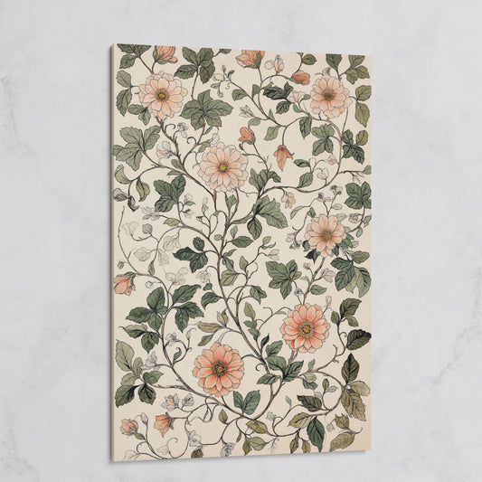 Vintage Botanical Canvas with Dusty Peach and Sage on gallery wrap