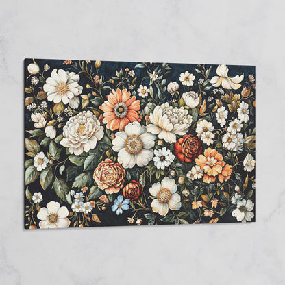 Colorful Floral Elegance Canvas Art with Dark Botanical Background on gallery wrap