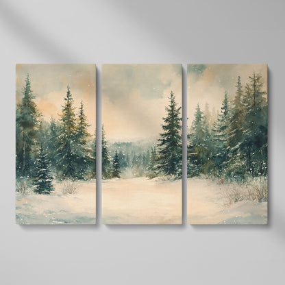Winter Forest Path Canvas as 3-panel split version