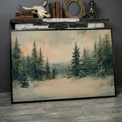 Winter Forest Path Canvas in black floating frame