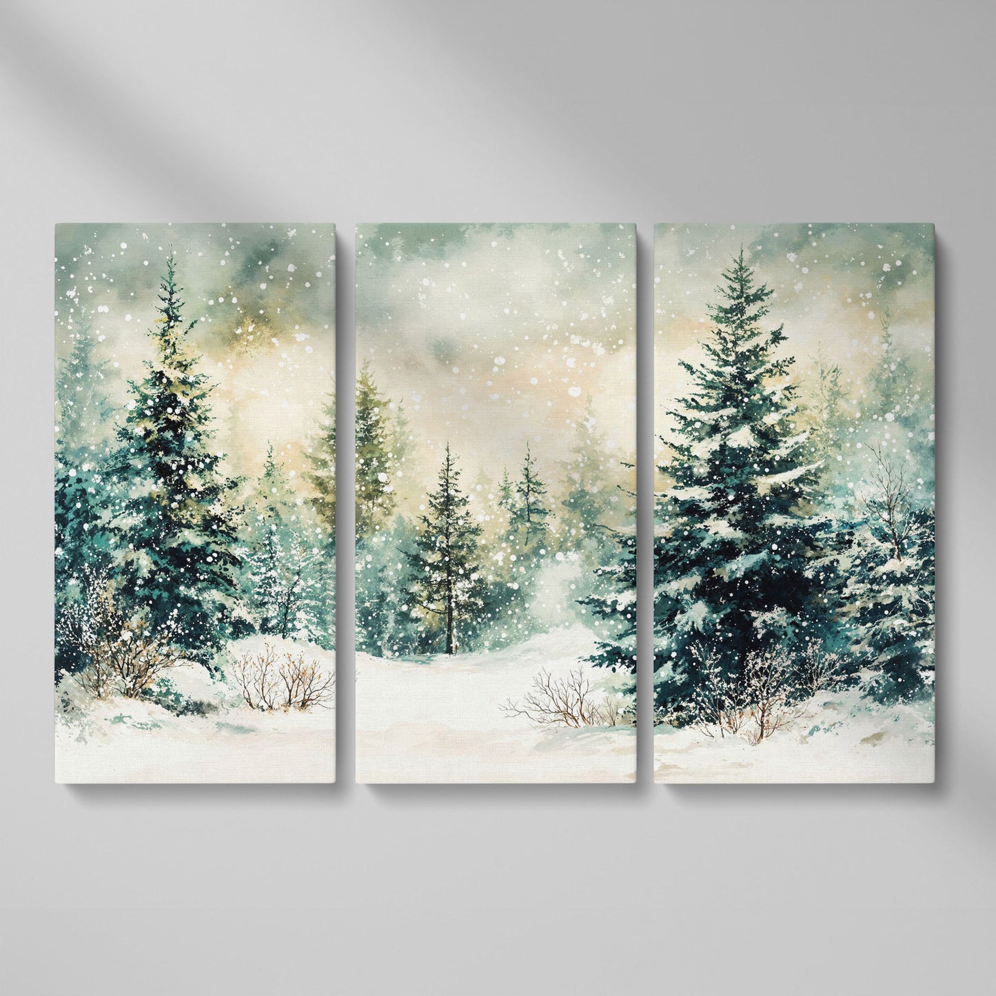 Snowy Forest Landscape Canvas as 3-panel split version