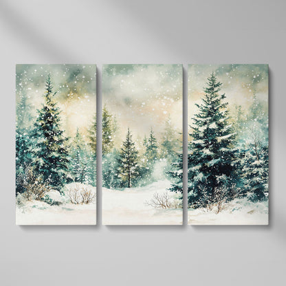 Snowy Forest Landscape Canvas as 3-panel split version