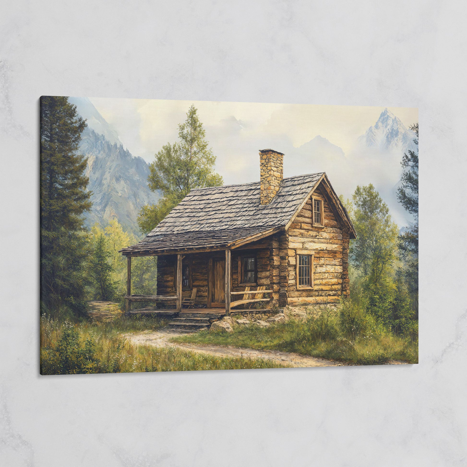Mountain Cabin Landscape Canvas on gallery wrap