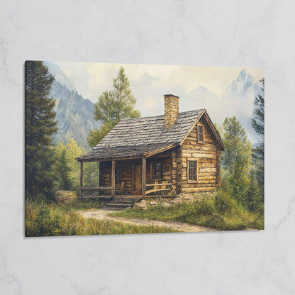 Mountain Cabin Landscape Canvas on gallery wrap