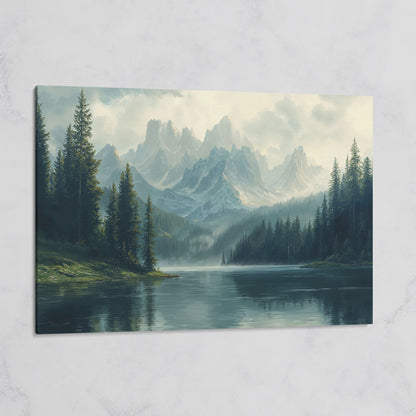 Misty Mountain Lake Canvas on gallery wrap