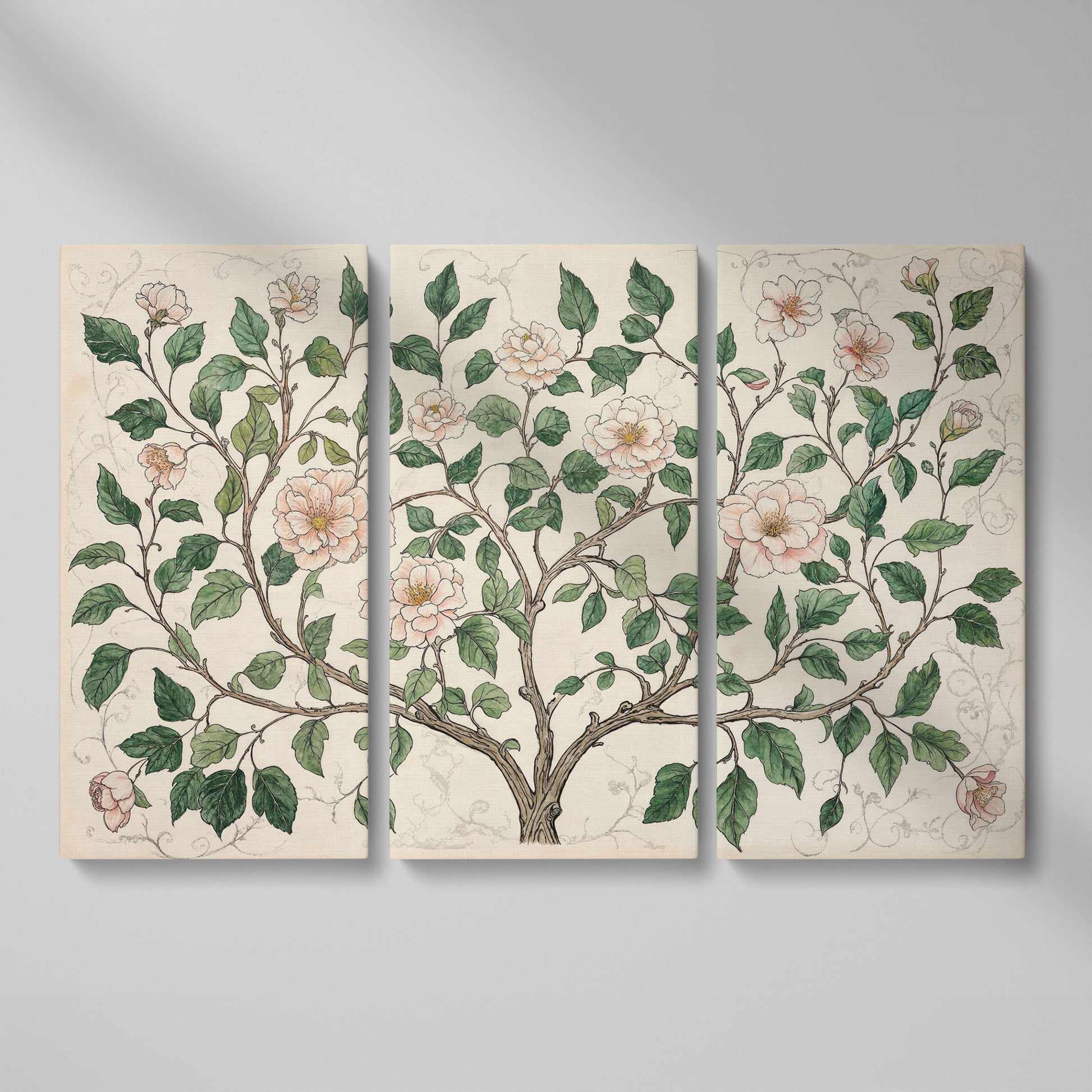 Rustic Floral Tree Canvas Print as 3-panel split version
