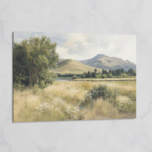 Rolling Hills and Wildflowers Canvas Wall Art, Countryside Landscape on gallery wrap