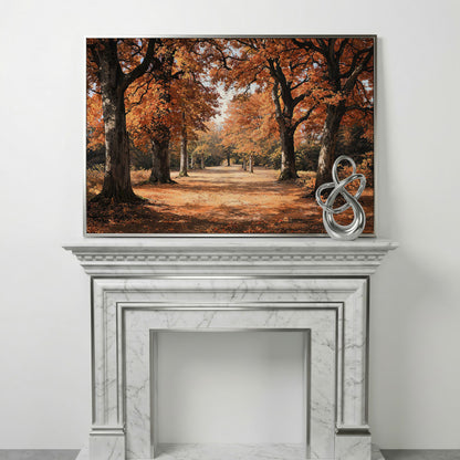Autumn Forest Path Canvas Print in silver floating frame