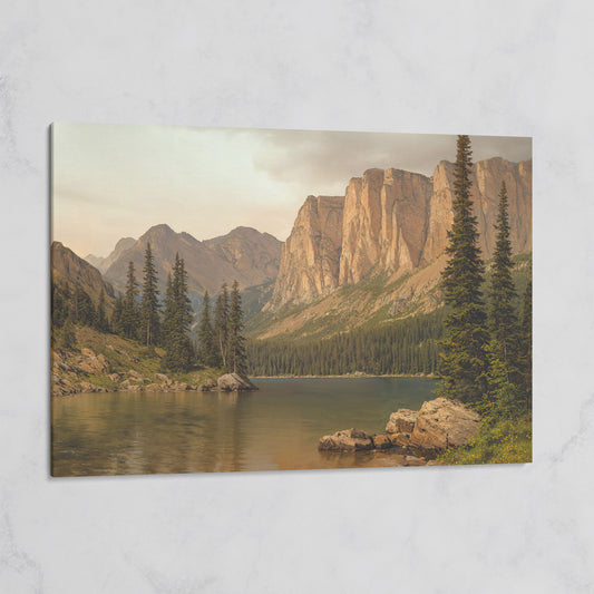 Mountain Lake with Evergreens Canvas on gallery wrap